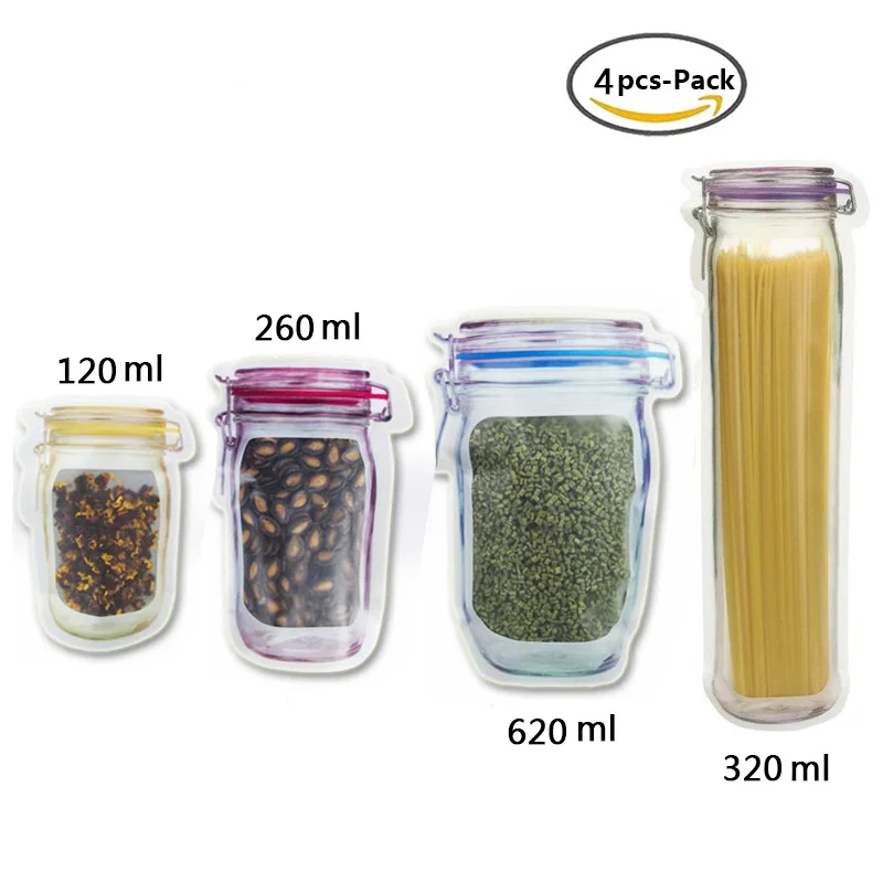 Mix Colors 4 шт. Mason Jar, сумки на молнии, сумка для хранения бутылок Mason, органайзер для закусок, зерен, сахар, еда, на молнии, сумка для хранения, кухонный инструмент - Цвет: Mix Colors