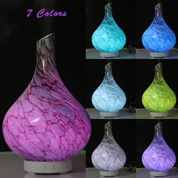 

100ML Glass Aromatherapy Humidifier Marble Pattern Aromatherapy Essential Oil Diffuser Mute Mist Maker With 7 Color LED Lights
