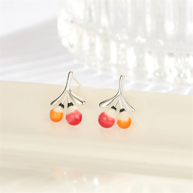 

Small Cute Fruit silver 925 Stud Earings Cherry Multi Colors Summer Fashion Jewelry Earrings For Women zapatos mujer 2019 ED1199