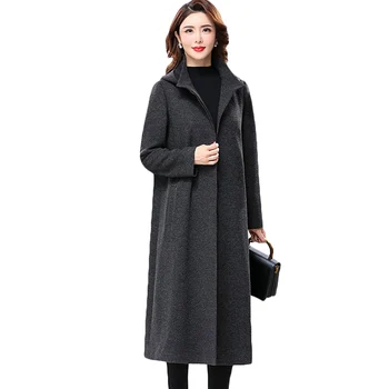 

New Autumn Winter Windbreaker Plus size Women Loose Long Woolen Trench coat Quality Women's Casual Hooded Overcoat 5XL FF1188