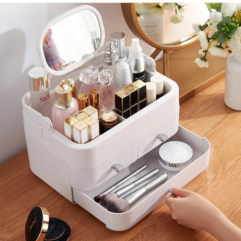 

Cosmetic Mirror Makeup Organizer Cosmetics Beauty Storage Box for Girls Waterproof Dustproof Large Capacity