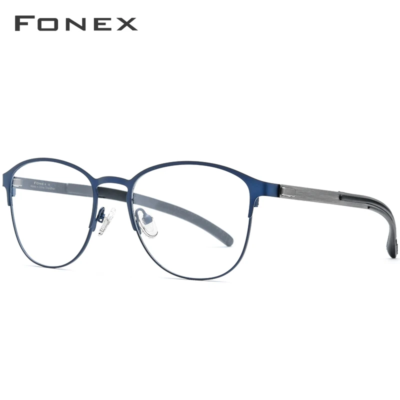 FONEX, оправа для оптических очков из силиконового сплава, мужские очки по рецепту, ретро, круглые очки для близорукости, женские металлические очки без винтов 987 - Цвет оправы: Синий