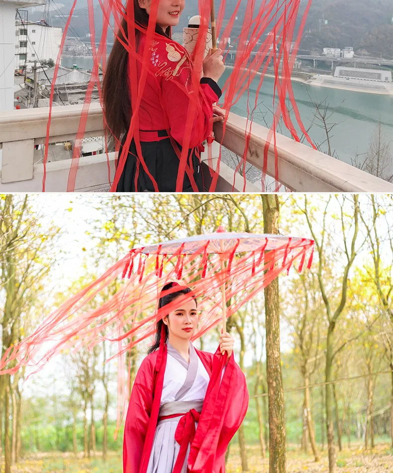 Модный китайский зонтик с кисточками, лента из шелковой ткани Hua Cheng COS, декоративный зонтик для женщин, реквизит для танцев, декор для фотосъемки