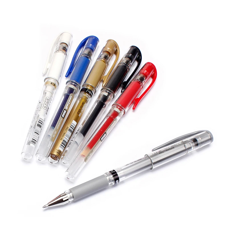 Ручка гелевая одноцветная золотистая/серебристая 1 мм 10 шт./лот|gel ink pen|uni-ball signoink gel