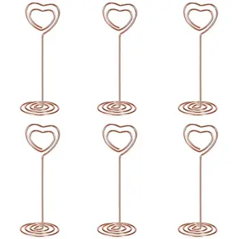 

24 Pack of Table Number Card Holders Photo Holder Stand Place Card Paper Menu Clips Holders, Heart Shape (Rose Gold)