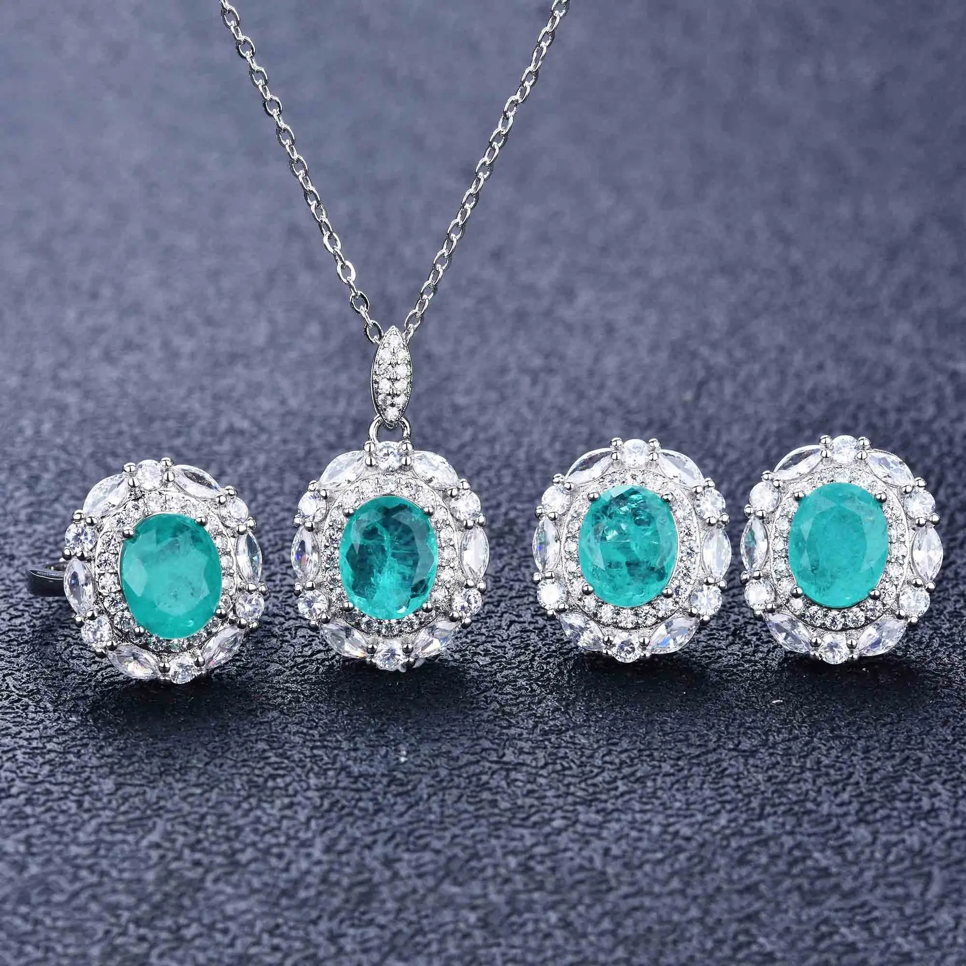 Orecchini/Ciondolo/Collana/Anello In Pietra Tormalina Paraiba Brasiliana Color Argento Per Matrimonio Donna