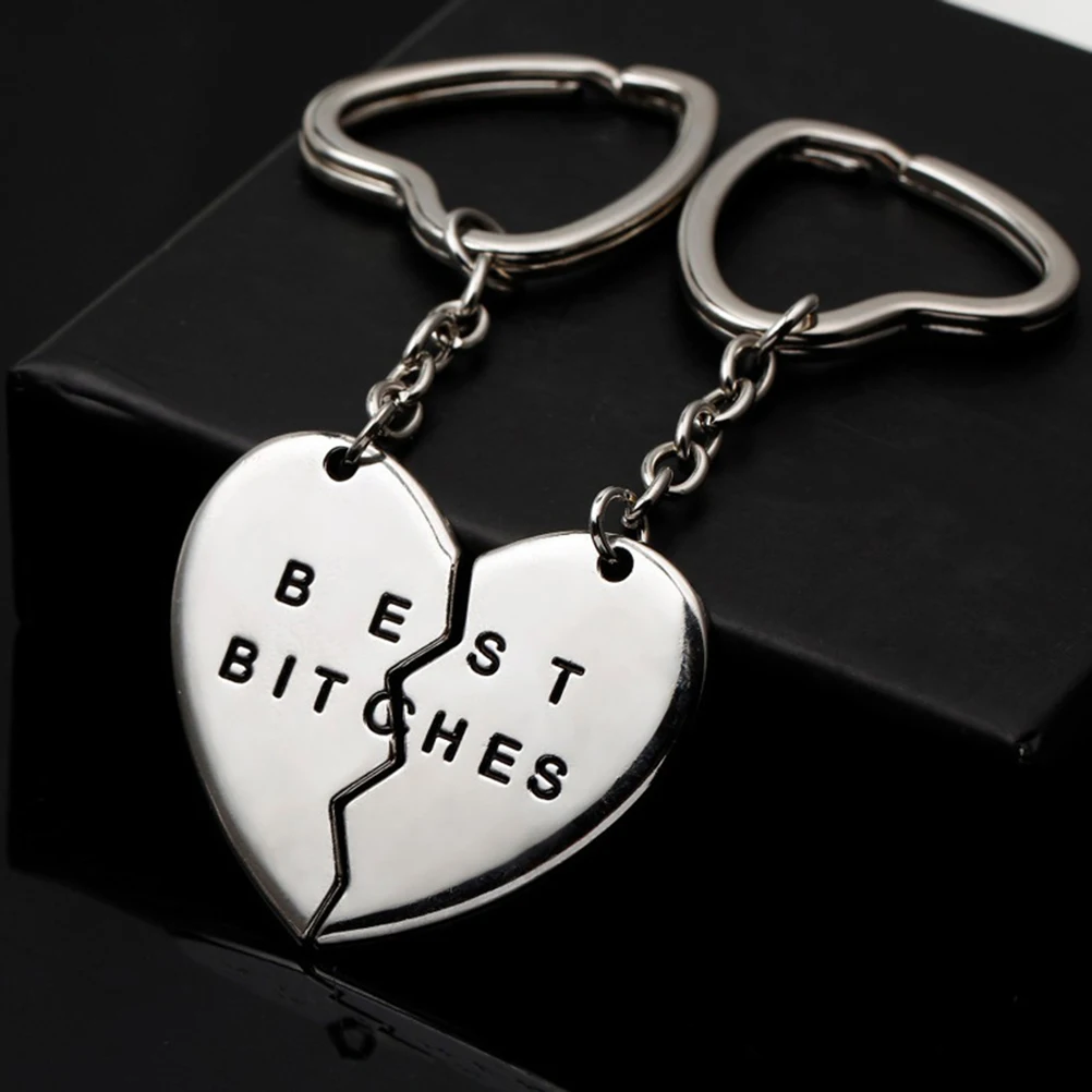 1 Pair Heart Pendant Pieces Broken Two Best Bitches Friendship Forever Women Keychain Jewelry Llavero Gold Silver