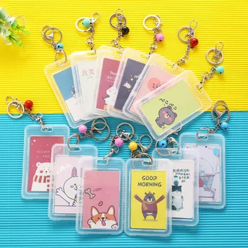 

Vogvigo Cartoon ID Bus Card Bell Ring Holder Wallet Leather Card Cover Lanyard Bag Girl Cute Door Work Identity Badge Pouch
