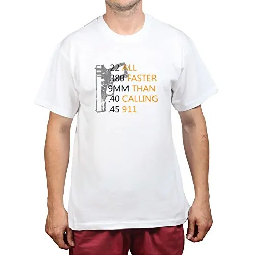 

Print T Shirt Men Summer Gun Bullets Faster Than Calling 911 G43 G19 Holster 2Nd Amendment T Shirt
