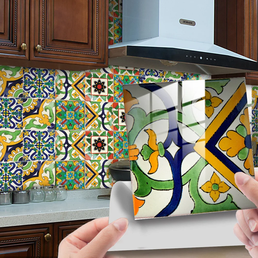 10pcs Retro Mandala Pattern Crystal Tiles Sticker Waterproof Murals Self-Adhesive Decorative Kitchen Bathroom Wall Sticker wall stickers ceramic decals