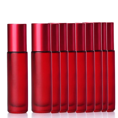 10pcs Red 1/5/10 шт 10 мл Портативный толстые Стекло ролик эфирное масло в виде флаконов парфюма путешествий многоразового использования, матовый цветной ролик с шариком-роллером - Цвет: 10pcs Red