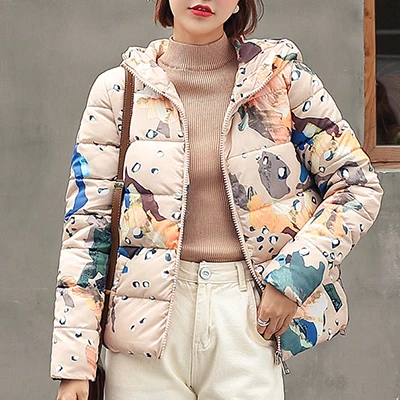 Большие размеры с капюшоном, с принтом, зимнее пальто для женщин, однотонные, свободные, утепленные женские куртки, Корейская ветрозащитная хлопковая парка, пальто, Casaco Feminino - Цвет: Pink