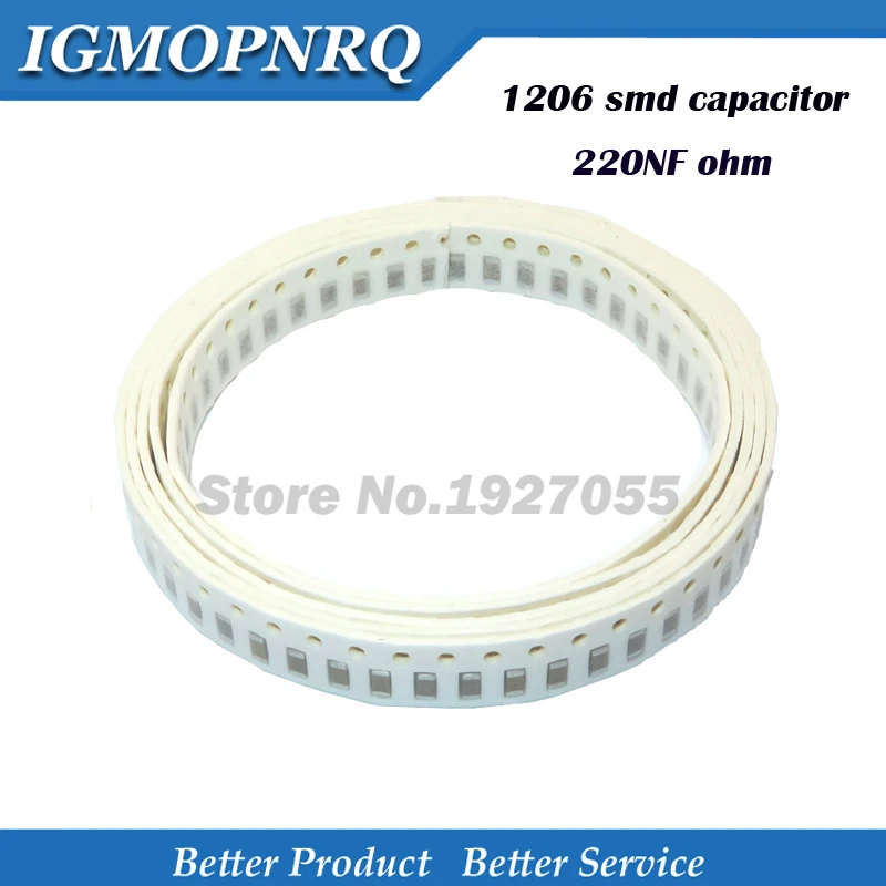100 шт. 1206 220NF 224 smd capacitorX5R ошибка 10% с алюминиевой крышкой, 50В 1206 220 мкФ 224 smd конденсатор с алюминиевой крышкой, новинка