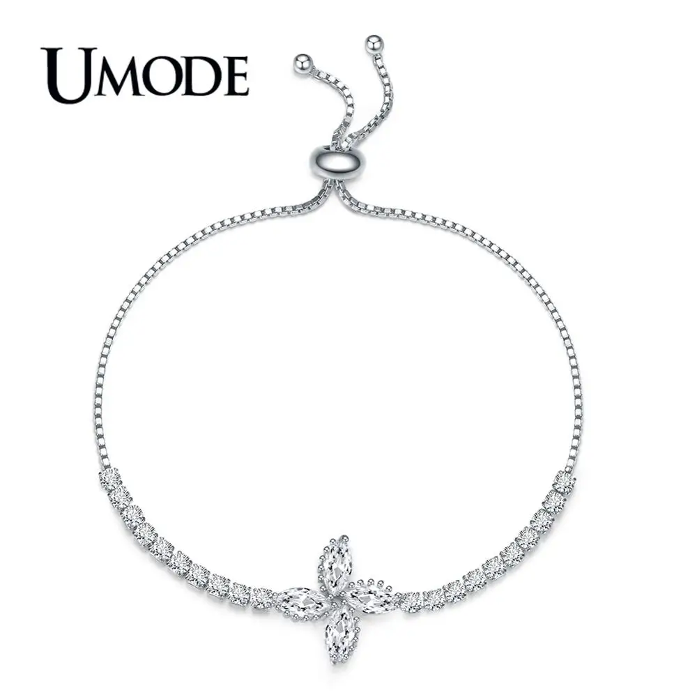 Женский браслет с цепочкой UMODE регулируемый из белого золота цирконием и