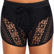 Праздничный черный купальный костюм для девочек с высокой талией и вырезами, кружевные боксеры