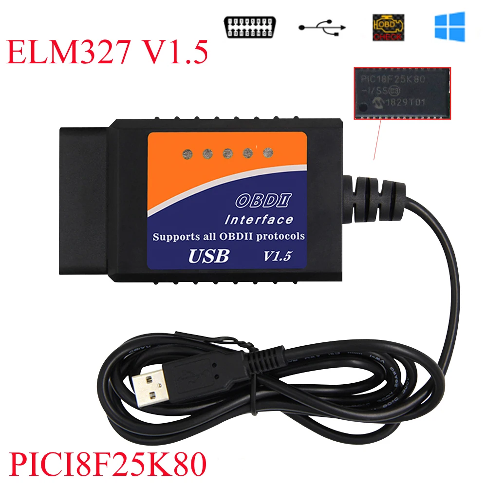 Super Pic18F25K80 Elm327 Usb V1.5 Obd2 Car Diagnostic Scanner Elm327 Usb Mini Elm 327 V 1,5 Obdii Diagnosztikai Eszköz Windowshoz