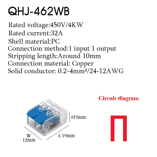 Cable Wire Connectors Mini Quick Terminal Block Universal Compact Wiring Electrical Connector Push-in For 4mm2 6mm2 Transparent 462WB