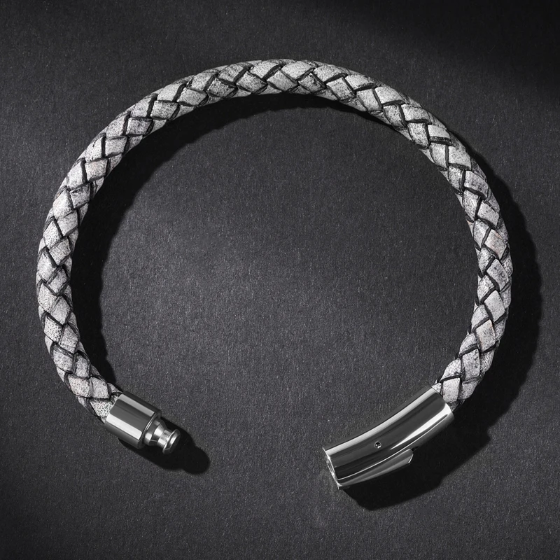 Fashion Bangle Men Charm Bracelets Gray Genuine Leather Rope Mixed Braided Bracelet Simple Style Punk Woman Classic Jewelry 602