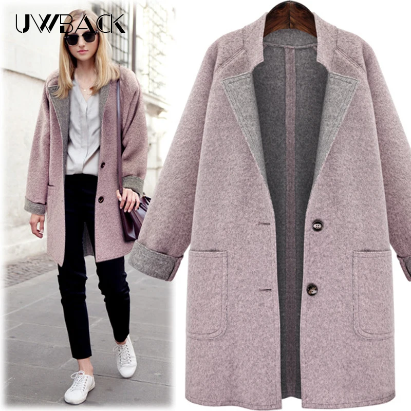 Женское осенне-зимнее шерстяное пальто с длинными рукавами и отложным воротником, оверсайз-блейзер, верхняя одежда, куртка, элегантные пальто, большие размеры DB017
