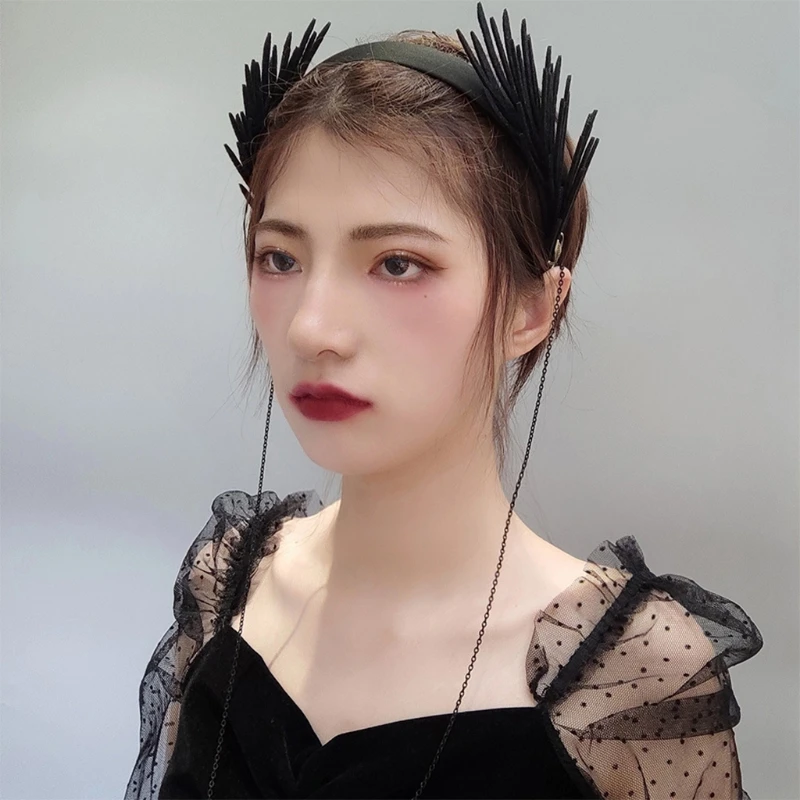 Tassel Wing Headwear Gothic Hairband with Chian Non Slip Headpiece Photo Props Fancy Dress Halloween Accessories |