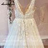 Lakshmigown Champagne V Neck Lace Appliques Wedding Dress Customized Shiny Tulle Vestidos Garden A Line Backless Bridal Gowns 5