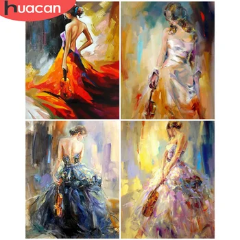 

HUACAN Pictures By Number Girl Oil Painting Art Gift DIY Coloring By Number Violin Kits Home Decoration