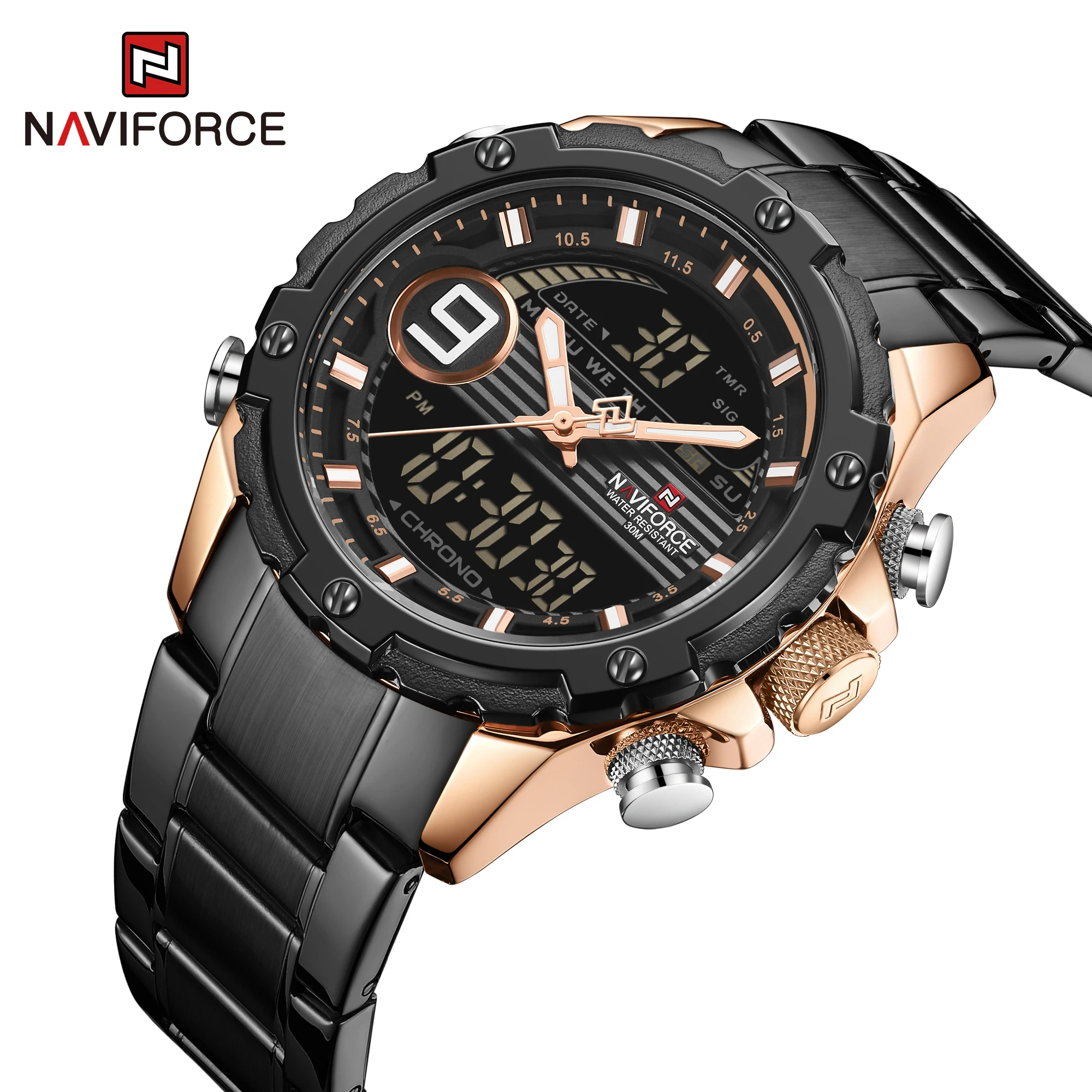 Часы NAVIFORCE мужские водонепроницаемые 3 АТМ из нержавеющей стали | Наручные часы