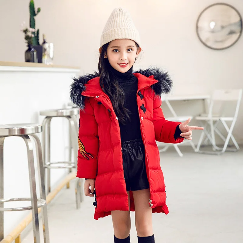 

Girls Padded Cotton Clothes Mid-length Winter 2018 New Style Children Winter Cotton Dress Thick Coat Big Boy Western Style Cotto