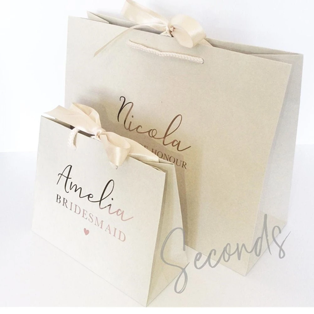 Bolsas de regalo personalizadas, crema o marcadas en segundos Bolsa de regalo de boda para dama de honor Bolsa flores, novia, dama de honor|Envoltorios y bolsas de - AliExpress