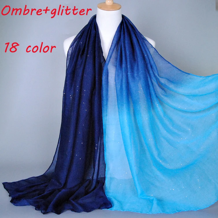 

Ombre glitter scarf Print shade viscose hijab shimmer long scarves gradient pashmina women double color Islamic headband shawls