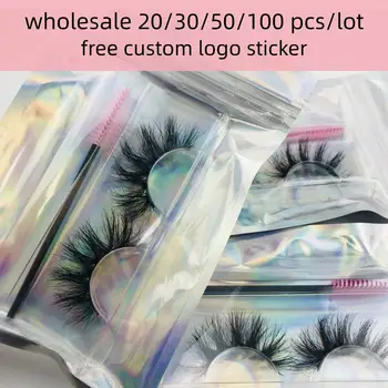 

Wholesale Lashes Packaging Boxes Idea Holographic Laser Zip Lock Party Favor Bag Eyelashes Lash Package Box Custom Logo Sticker