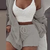 Three Piece Sexy Fluffy Sets Velvet Plush Hooded Cardigan Coat+Shorts+Crop Top Women Tracksuit Casual Sports Overalls Sweatshirt ► Photo 3/6