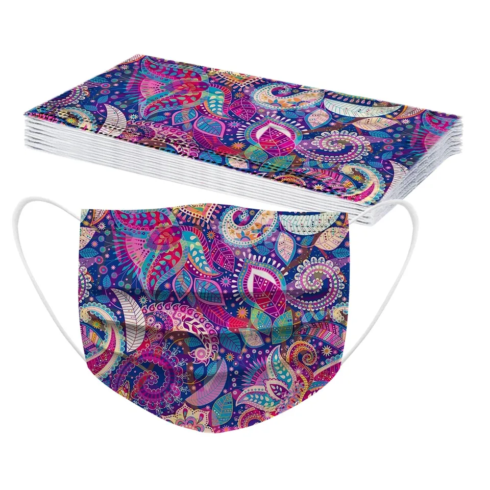 10 Pack Adult Paisley Print Disposable Face Masks