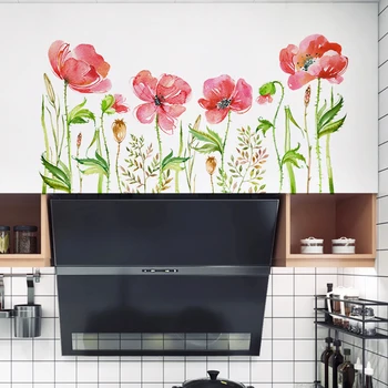 2Pcs Flower Leaves Baseboard Skirting Line Wall Sticker Kitchen Home Cabinet Decal Decoration