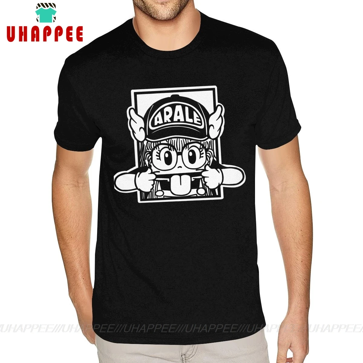 Онлайн Arale мультяшная футболка сделанная на заказ Хлопковая мужская черная