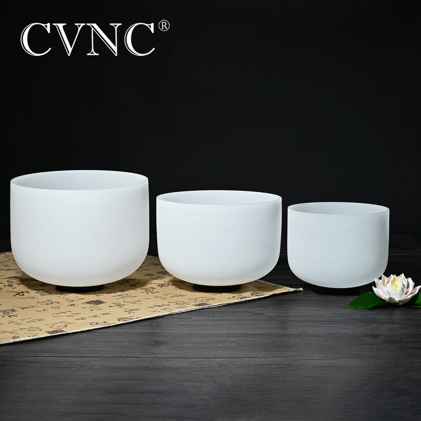 

CVNC 7"C 9"G 11"B 3PCS Frosted Quartz Crystal Singing Bowls