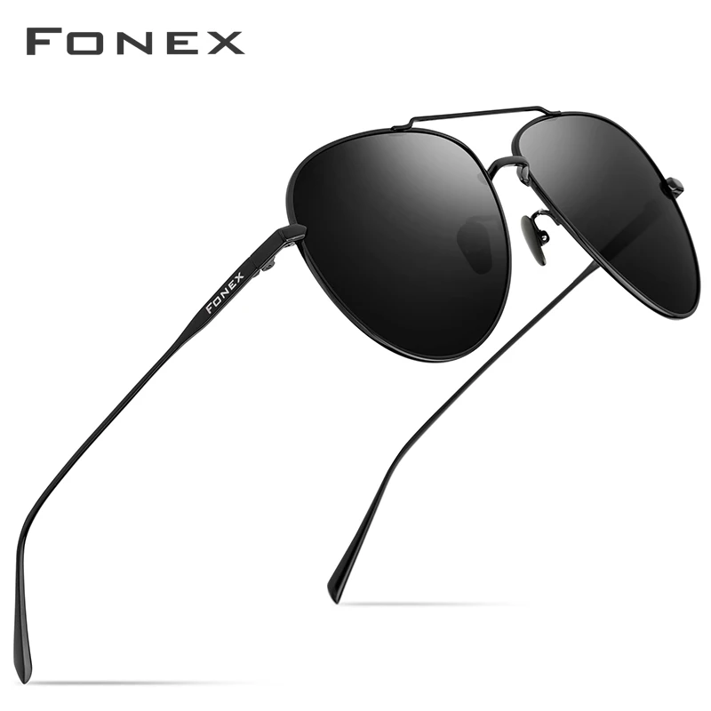 FONEX, чистый титан, поляризационные солнцезащитные очки, мужские, авиационные, солнцезащитные очки для мужчин,, новинка, для вождения, для улицы, Aviador, UV400, оттенки 8507 - Lenses Color: Black Gray