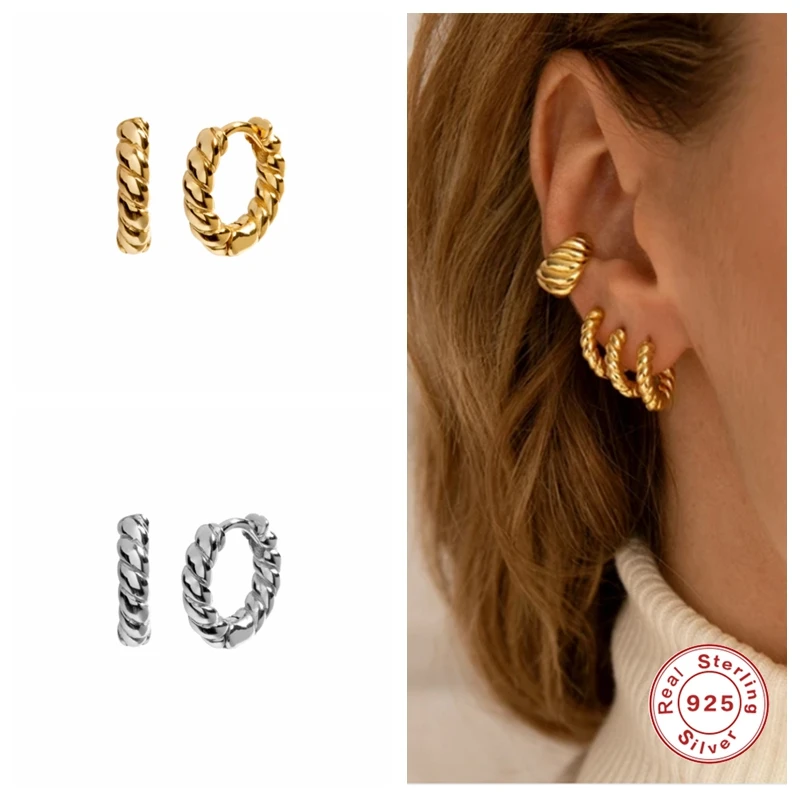 Ayudante de la plata esterlina 925 torcedura espiral pendientes redondos de Aro para las mujeres de moda 10mm Piercing aro pendientes de joyería fina Kolczyki