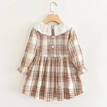 Г. Весенние Хлопковые Платья принцессы в клетку для девочек; детское платье с длинными рукавами; 5 шт/лот;