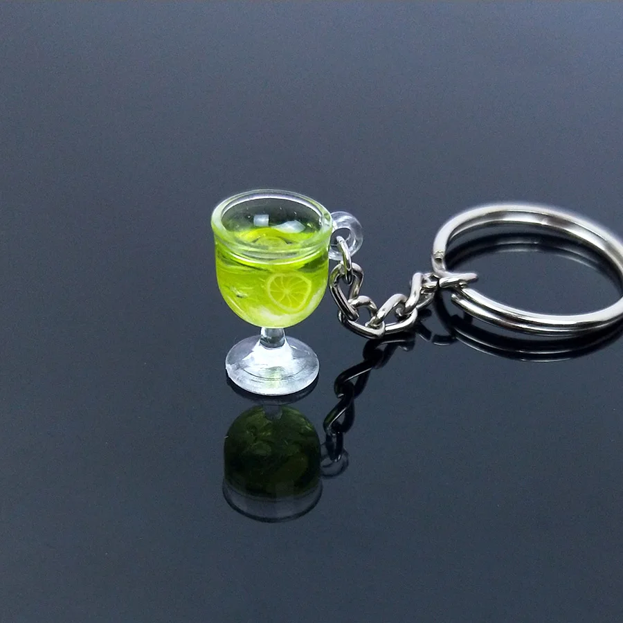 Акриловый милый имитация мини брелок с Кубком Напиток Фруктовый Сок кольцо для ключей на Рюкзак Подвеска для женщин для девушек и мужчин брелок для ключей подарок - Цвет: Yellow-green