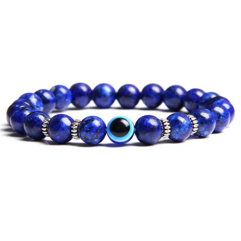 Браслеты дружбы счастливые ювелирные изделия натуральный полированный синий тигровый глаз камень браслет из бисера милый круглый злой глаз Шарм браслет для женщин - Окраска металла: 3