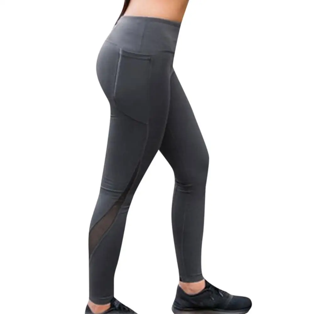 Для женщин deportes y fitnes тренировки из кармана леггинсы для фитнеса спорта бега йоги спортивные брюки спортивные женски - Цвет: Серый