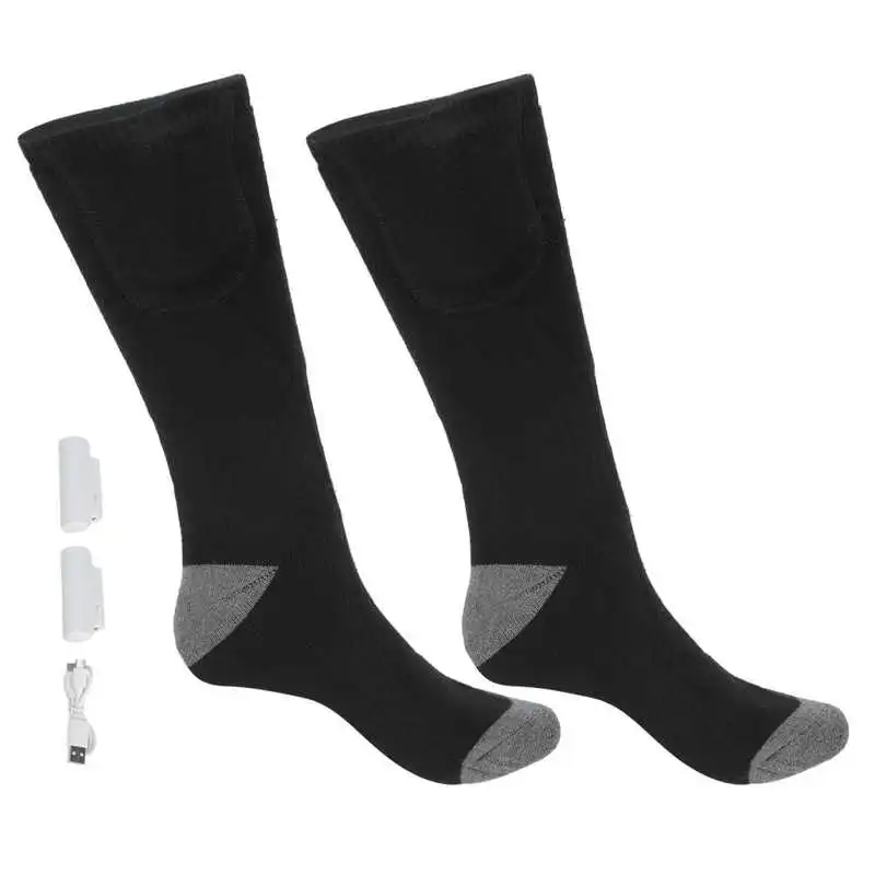 

Pair Black Thermal Socks Electric Heating USB Rechargeable Heated Insoles Foot Warming 3Temp Control Washable Winter Foot Warmer