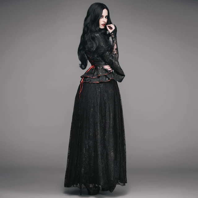 Eva Lady Black Gothic Long Trumpet Sleeves Sexy Velvet Dress