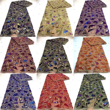 

African Net Lace Fabric green 2020 Velvet High Quality Lace Nigerian Wedding Lace Fabrics Sequins French Tulle Lace Material
