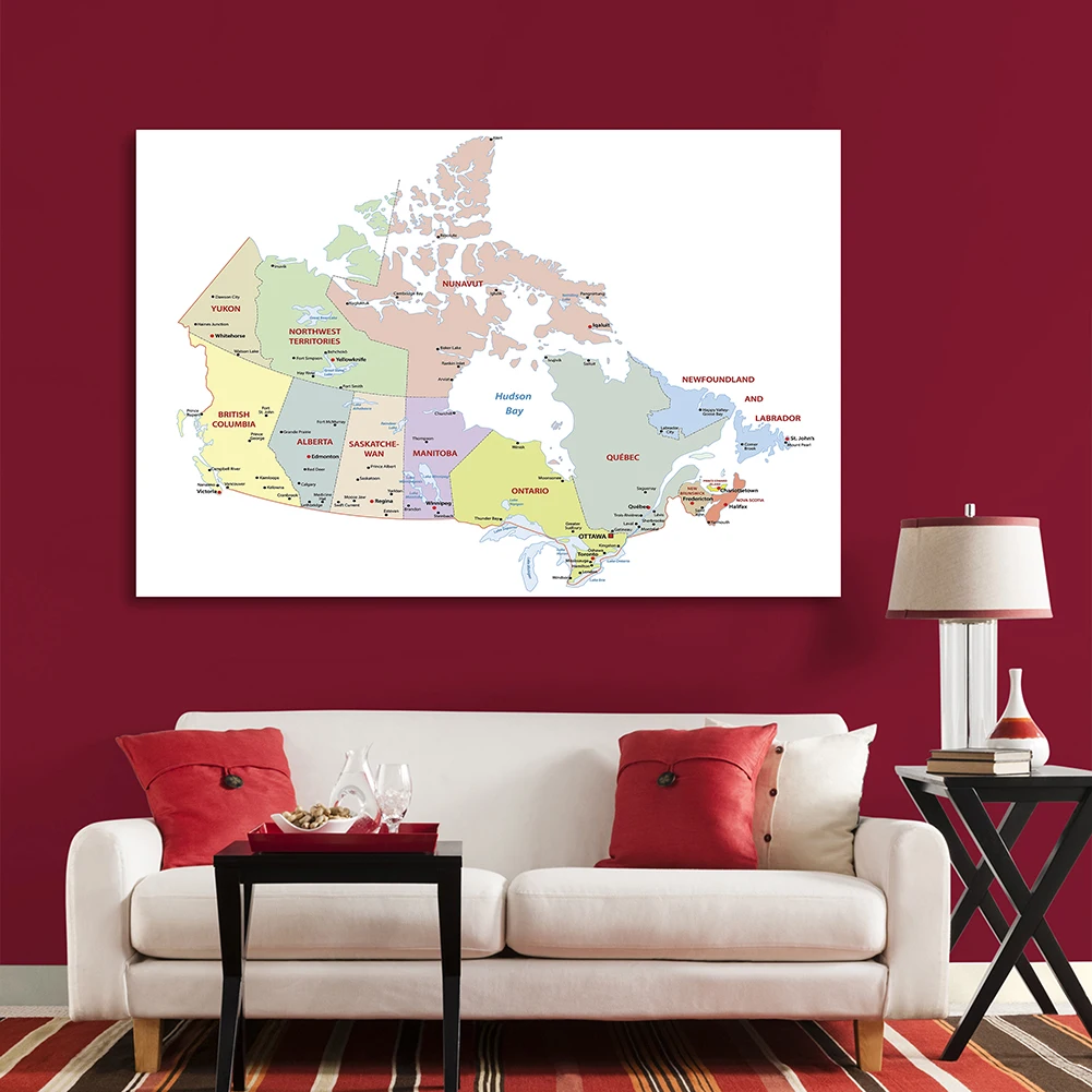 150*100 cm The Canada Political Map In French Large Wall Poster Non-woven Canvas Painting Classroom Home Decor School Supplies