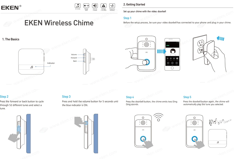 Eken V7 видео doorbell1080p с ringtone ночного видения беспроводной мониторинг безопасности Интеллектуальное обнаружение движения домофон камера