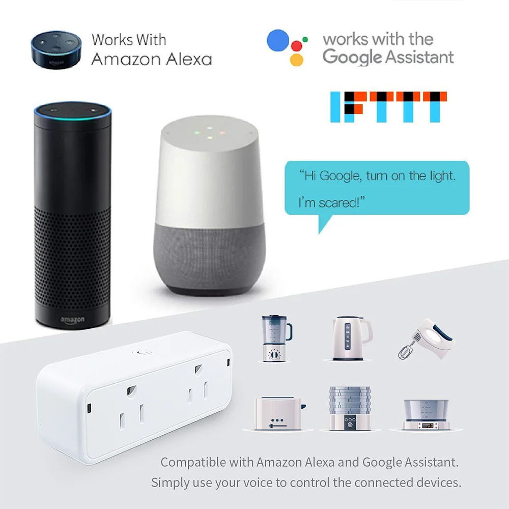 США мини Smart Plug розетка, двойной USB, работа с Amazon Alexa Google Home IFTTT, Wi-Fi с поддержкой пульта дистанционного управления