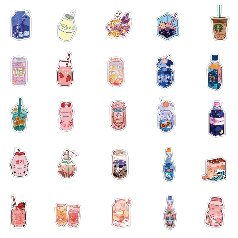 50PCS Cute Drink Anime Stickers Aesthetic Kawaii Laptop Guitar Luggage Fridge Phone Graffiti Sticker Decal Kid Classic Toys