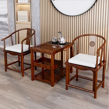

New Chinese solid wood tea chair combination Office tea table durable set Kung Fu tea table home balcony one table two chairs